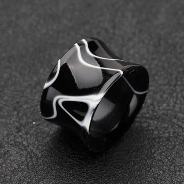 Detail View 1 of A Pair of Marble Swirl Acrylic Double Flared Ear Gauge Tunnel Plug-Black